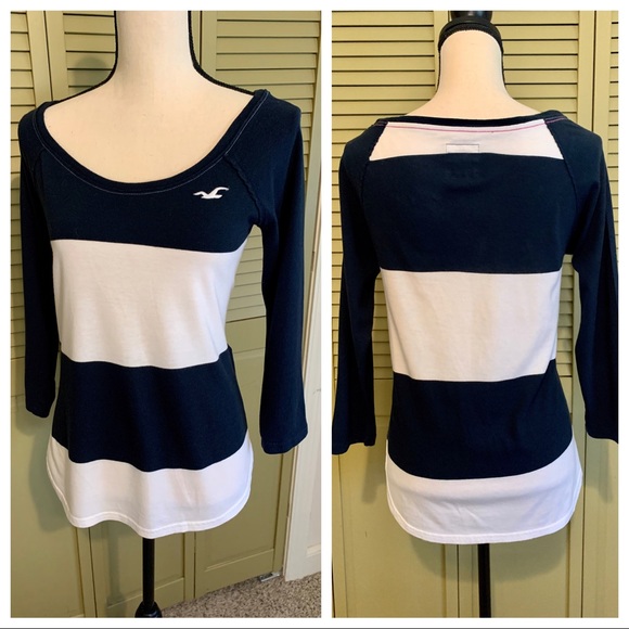 Tops - Hollister 3/4 True Navy/White Top